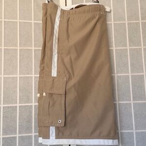 Vintage Tony Hawk Khaki Brown Cargo Swim Shorts with White Trim